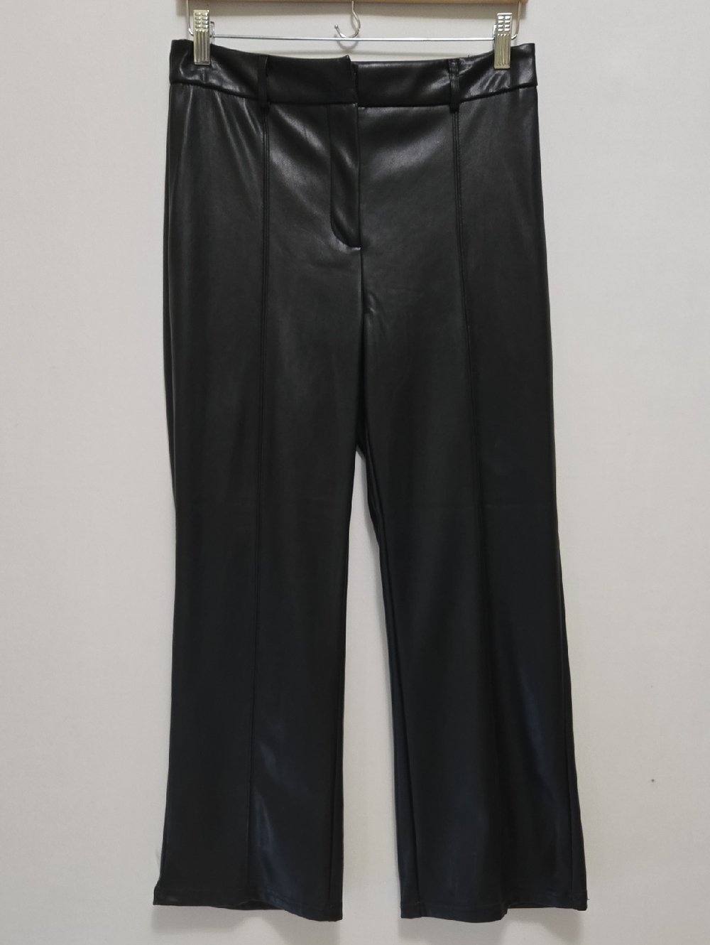 Avec Les Filles Black Faux Ever Leather‎ Wide Leg Cropped Trouser Pants Size M - Picture 5 of 11